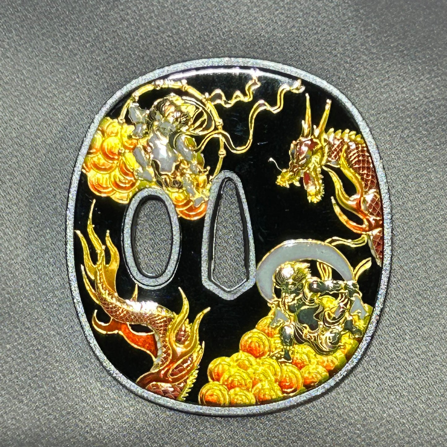 Tsuba metal engraving dragon tiger